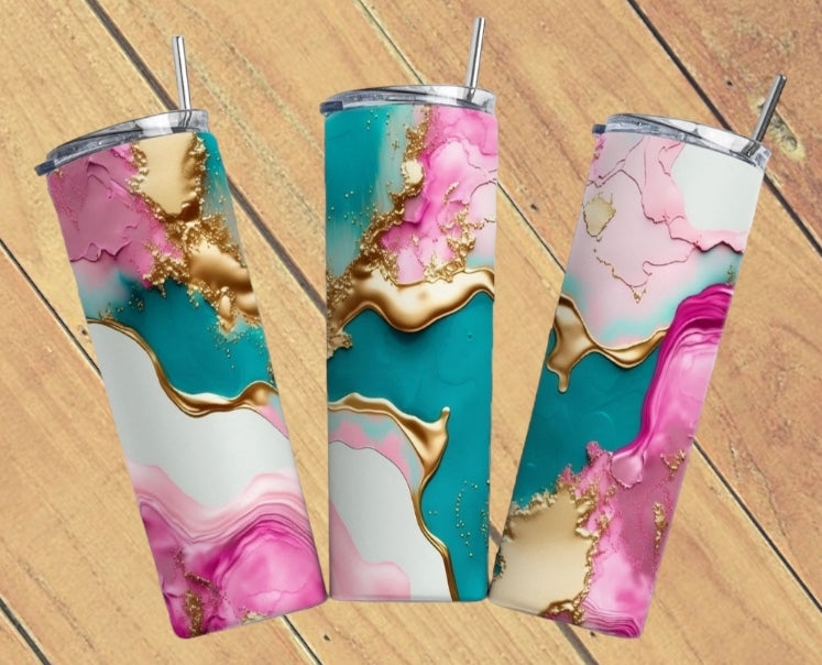 Teal and Pink Marble Tumbler