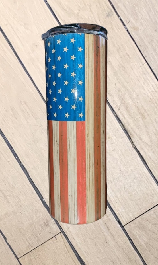 American Flag Wood Grain Tumbler