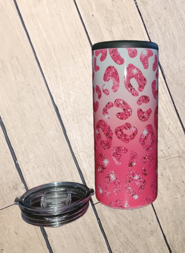 Pink Glittered Cheetah Tumbler