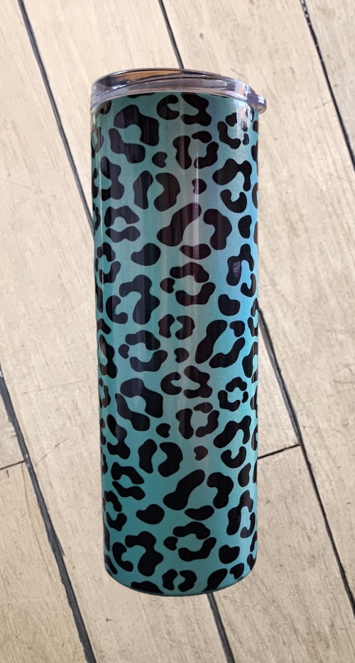 Teal Glittered Cheetah Tumbler