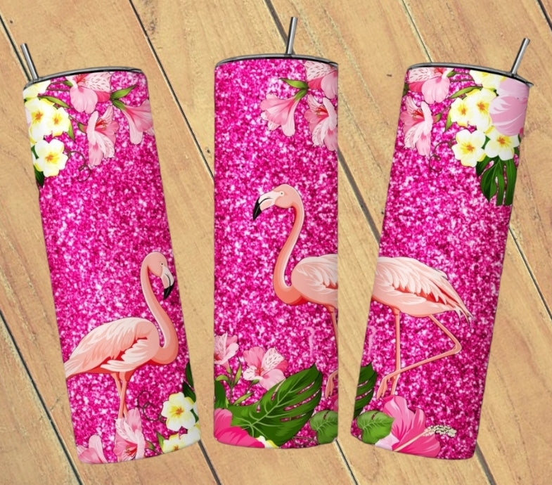 Pink Glitter Flamingo Tumbler