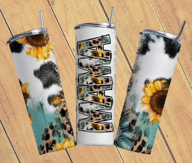 Cow Print Sunflower Mama Tumbler