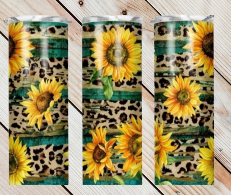 Distressed Cheetah Sunflower Tumbler