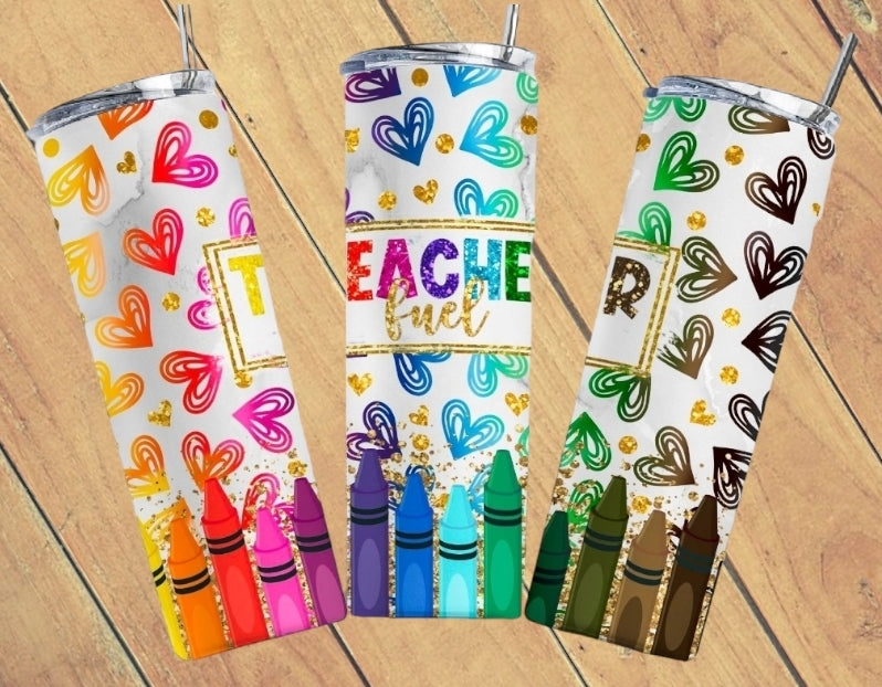 Teacher Heart Crayons Tumbler