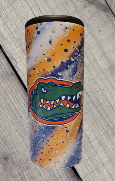 Orange and Blue Glitter Swirl Football Tumbler