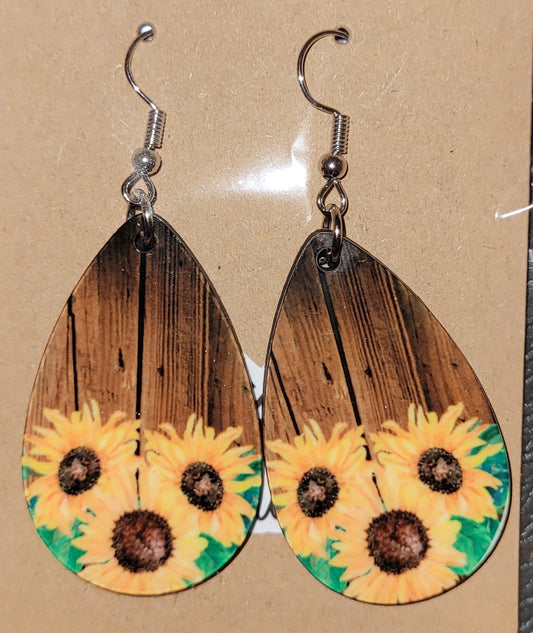 Wood Grain Sunflower Earrings