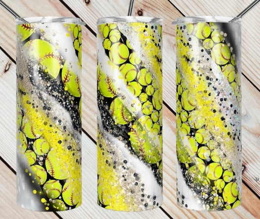 Softball Glitter Swirl Tumbler