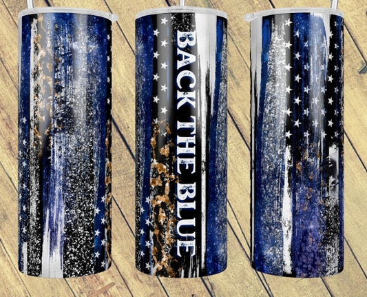 Back The Blue Glitter Tumbler
